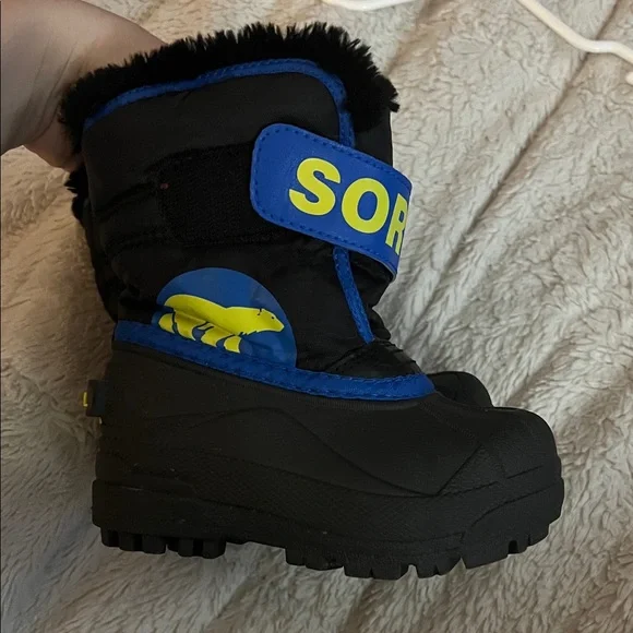 Sorel Black and Blue Kids' Boots with Yellow Accent - Picture 1 of 5